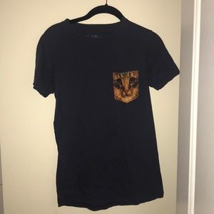 Navy Blue T-Shirt with Cat Pocket